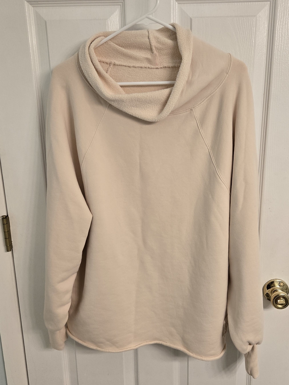 FP Movement Free People Cowl Neck Pullover Sweatshirt Beige Small S/P Raw Hem